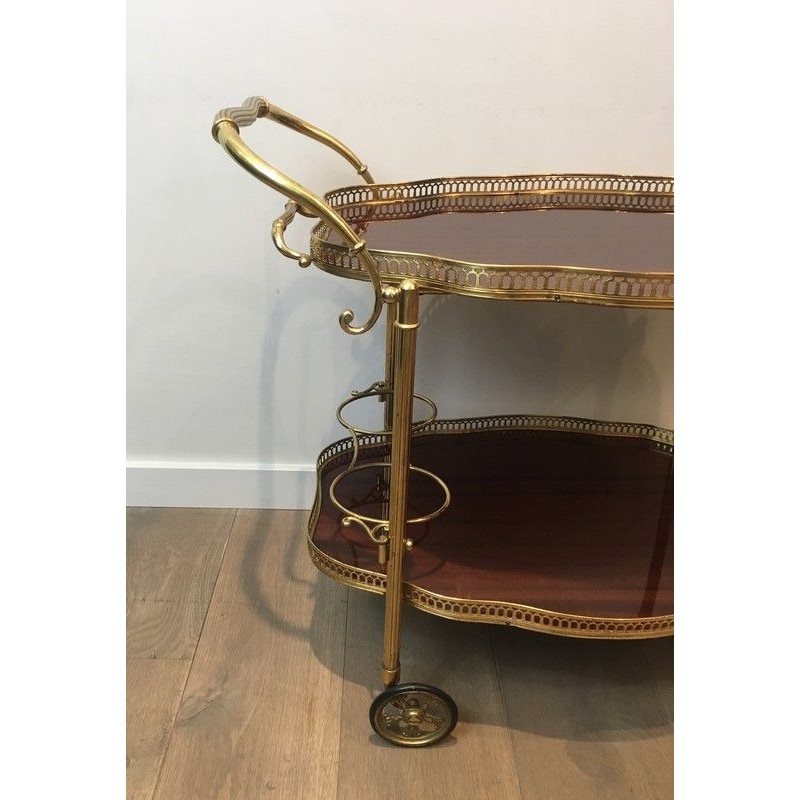 Neoclassical Drinks Trolley in Brass and Mahogany with Removable Trays, French Work, Circa 1940