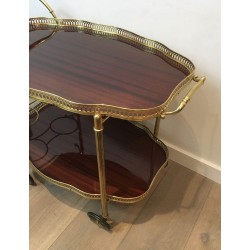 Neoclassical Drinks Trolley in Brass and Mahogany with Removable Trays, French Work, Circa 1940