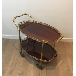 Neoclassical Drinks Trolley in Brass and Mahogany with Removable Trays, French Work, Circa 1940
