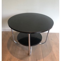 Round Double-Tiered Ebonised and Chrome Guéridon in the Style of Marcel Breuer, French Work, Circa 1950