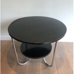 Round Double-Tiered Ebonised and Chrome Guéridon in the Style of Marcel Breuer, French Work, Circa 1950