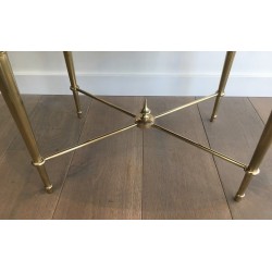 Table Basse Ronde Néoclassique en Laiton Travaillé à l'Acide par la Maison Ramsay, Travail Français, Vers 1940