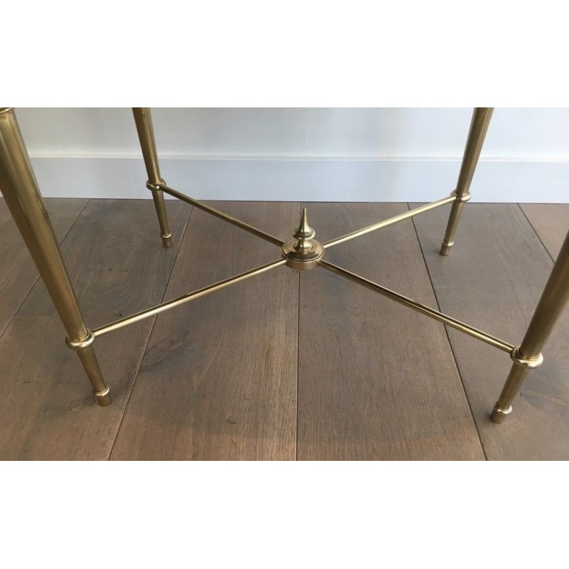 Table Basse Ronde Néoclassique en Laiton Travaillé à l'Acide par la Maison Ramsay, Travail Français, Vers 1940