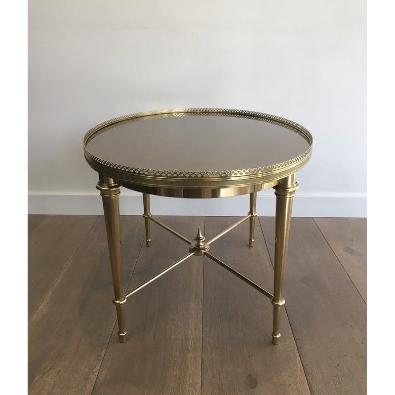 Table Basse Ronde Néoclassique en Laiton Travaillé à l'Acide par la Maison Ramsay, Travail Français, Vers 1940