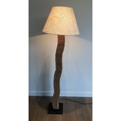 Braided Rope Floor Lamp on Square Metal Base, Japanese Work, circa 1980 | Maison BARROIS
