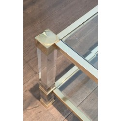Grande Table Basse en Lucite et Métal Doré de Pierre Vandel, Travail Français, Vers 1970