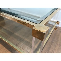 Grande Table Basse en Lucite et Métal Doré de Pierre Vandel, Travail Français, Vers 1970