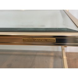 Large Lucite and Gilt Metal Coffee Table by Pierre Vandel, French Work, Circa 1970