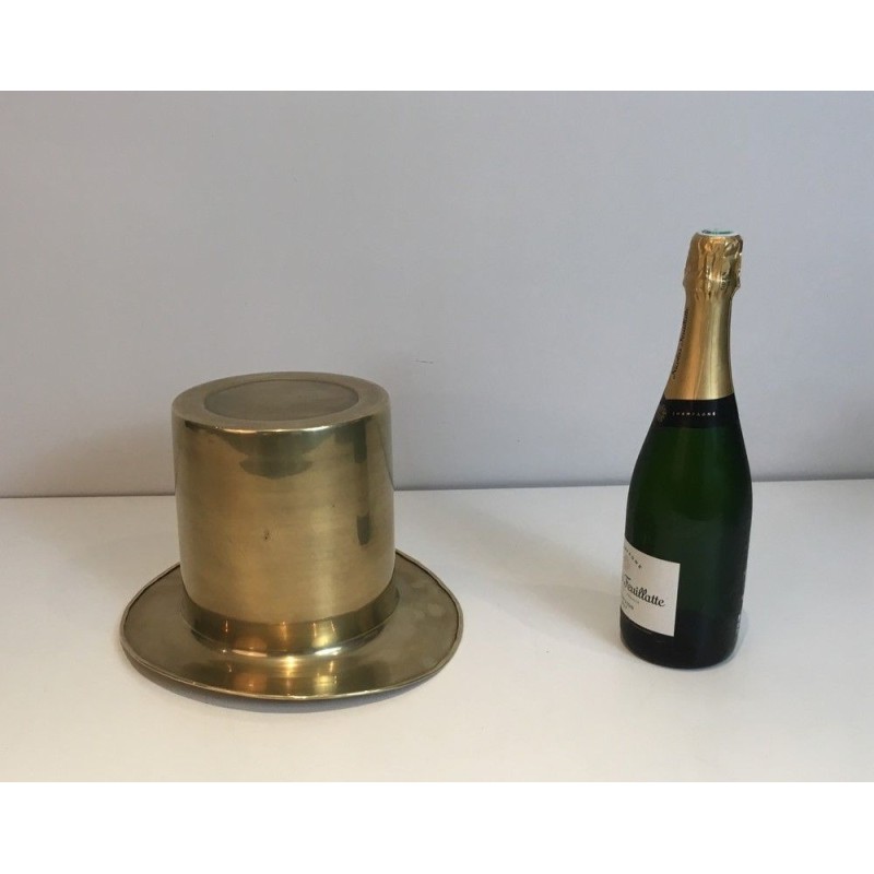Rafraîchissoir à Champagne en Laiton en Forme de Chapeau Haut de Forme, Travail Français, Vers 1920