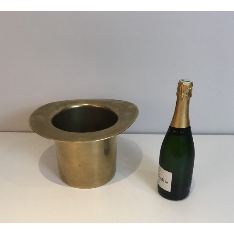 Unusual Brass Top Hat Champagne Bucket, French Work, Circa 1920