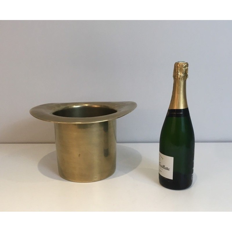Unusual Brass Top Hat Champagne Bucket, French Work, Circa 1920