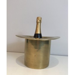 Rafraîchissoir à Champagne en Laiton en Forme de Chapeau Haut de Forme, Travail Français, Vers 1920