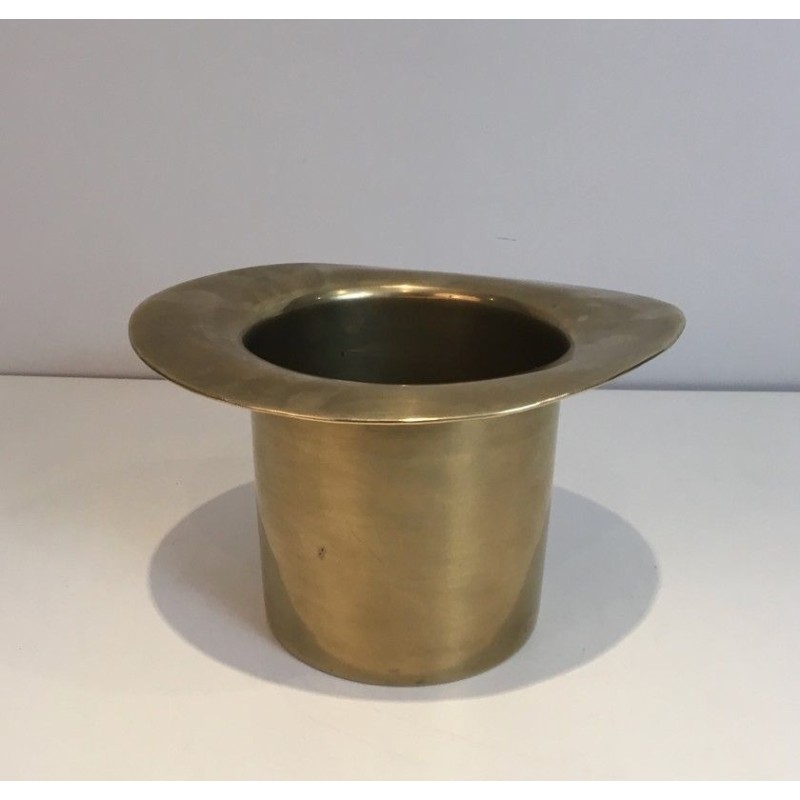 Unusual Brass Top Hat Champagne Bucket, French Work, Circa 1920