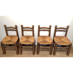 Suite de Quatre Chaises Brutalistes de Charles Dudouyt, Travail Français, Vers 1940