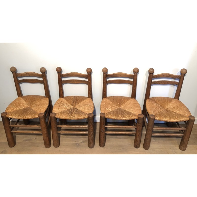 Set of Four Brutalist Chairs by Charles Dudouyt, French Work, Circa 1940
