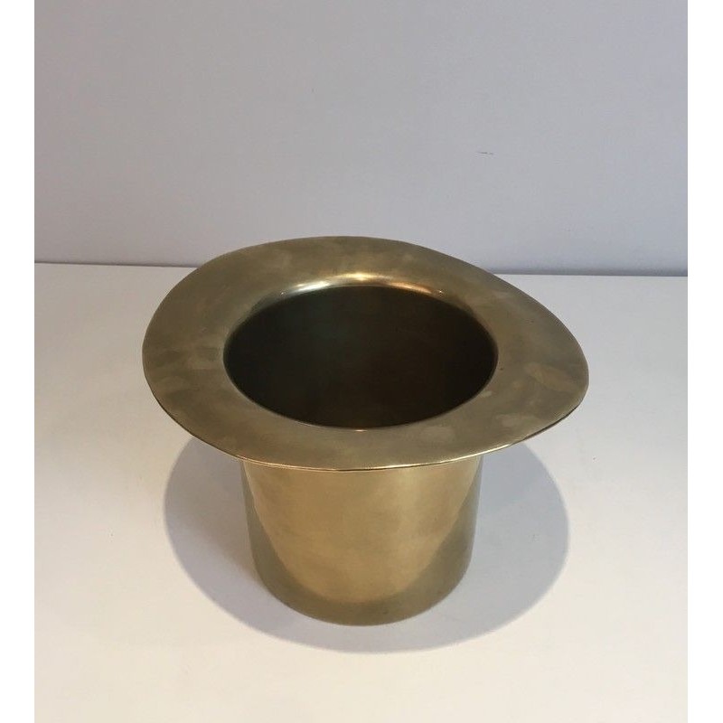 Unusual Brass Top Hat Champagne Bucket, French Work, Circa 1920