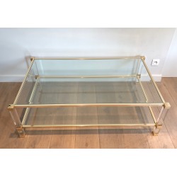 Grande Table Basse en Lucite et Métal Doré de Pierre Vandel, Travail Français, Vers 1970