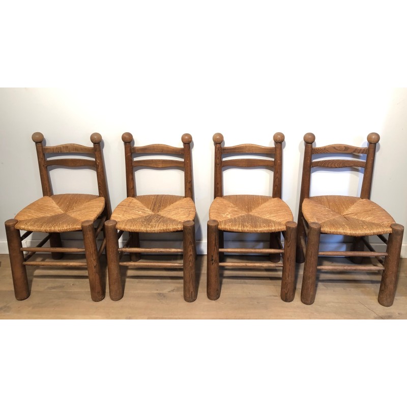 Suite de Quatre Chaises Brutalistes de Charles Dudouyt, Travail Français, Vers 1940