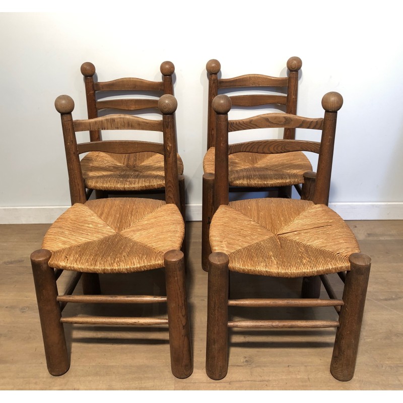 Set of Four Brutalist Chairs by Charles Dudouyt, French Work, Circa 1940