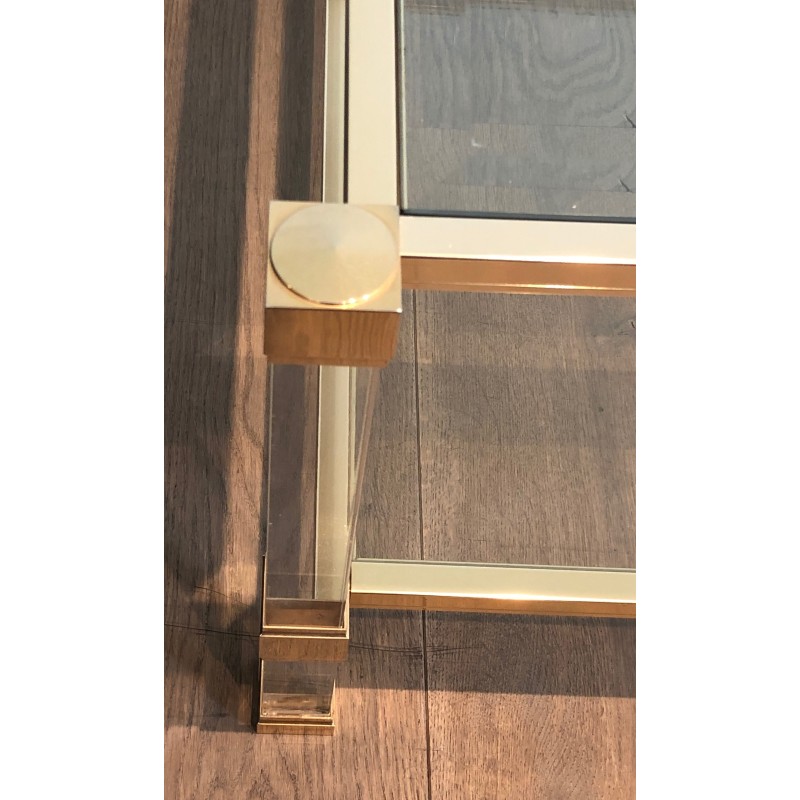 Grande Table Basse en Lucite et Métal Doré de Pierre Vandel, Travail Français, Vers 1970