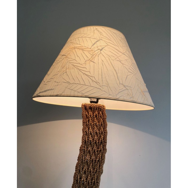 Lampadaire en Corde Tressée sur Base Carrée en Métal, Travail Japonais, vers 1980 | Maison BARROIS