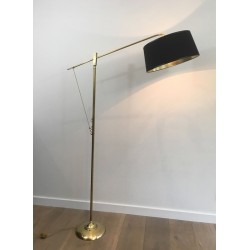 Rare Articulated Brass Floor Lamp with Counterbalance, French Work, Circa 1940