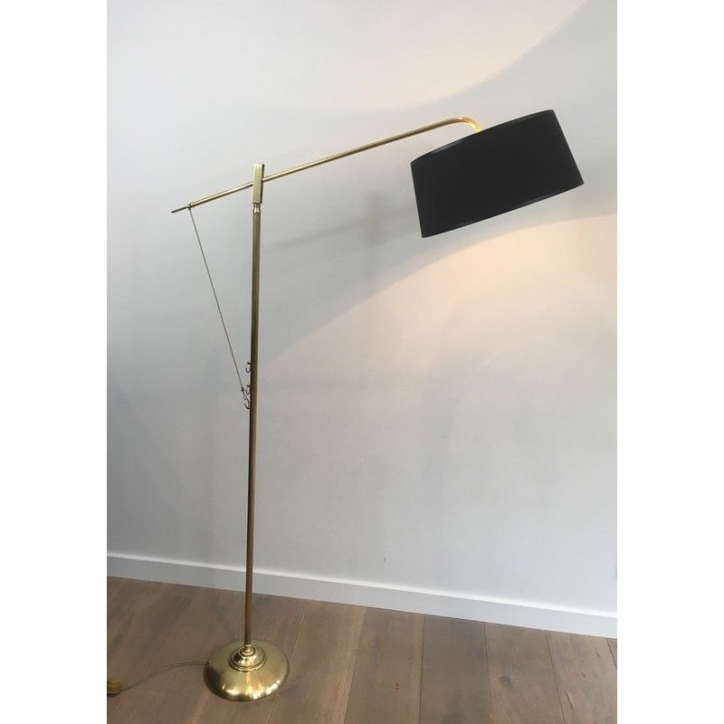 Rare Articulated Brass Floor Lamp with Counterbalance, French Work, Circa 1940