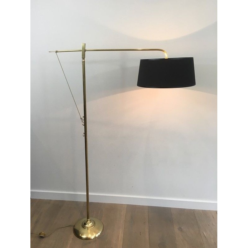 Rare Lampadaire en Laiton Articulé à Balancier, Travail Français, Vers 1940