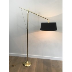 Rare Articulated Brass Floor Lamp with Counterbalance, French Work, Circa 1940