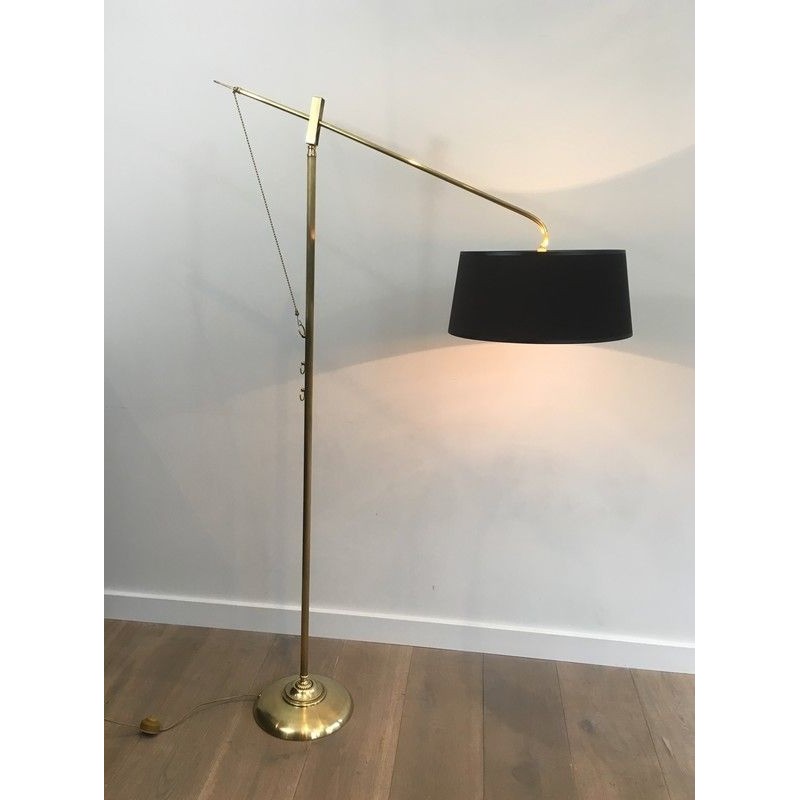 Rare Lampadaire en Laiton Articulé à Balancier, Travail Français, Vers 1940