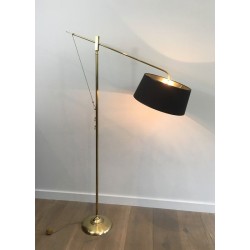 Rare Articulated Brass Floor Lamp with Counterbalance, French Work, Circa 1940