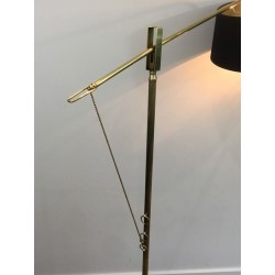 Rare Lampadaire en Laiton Articulé à Balancier, Travail Français, Vers 1940