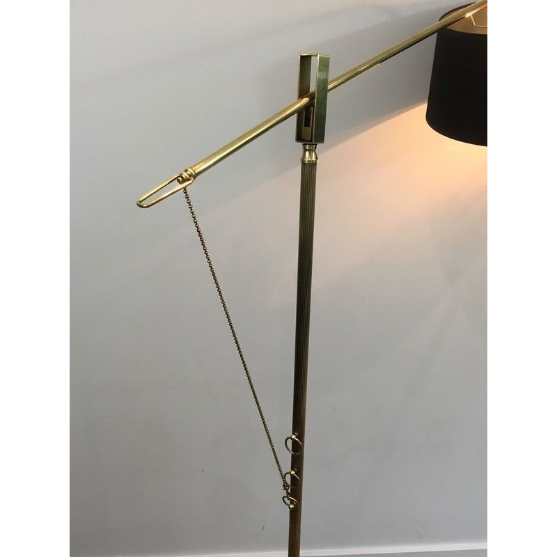 Rare Lampadaire en Laiton Articulé à Balancier, Travail Français, Vers 1940