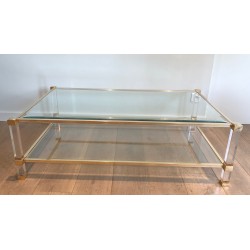 Grande Table Basse en Lucite et Métal Doré de Pierre Vandel, Travail Français, Vers 1970