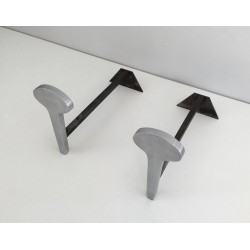 Pair of Modernist Chromed Steel and Wrought Iron Andirons, French Work, Circa 1970