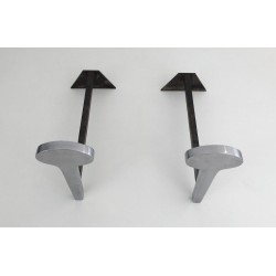 Pair of Modernist Chromed Steel and Wrought Iron Andirons, French Work, Circa 1970