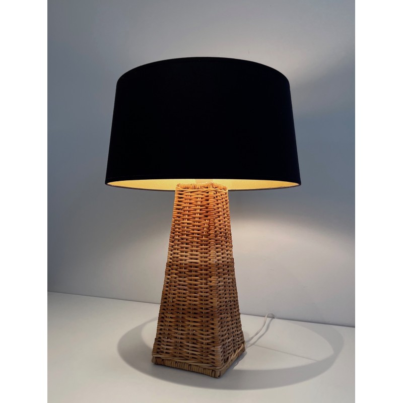 Lampe de Table Pyramidale en Rotin, Travail Français, Vers 1970