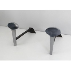 Pair of Modernist Chromed Steel and Wrought Iron Andirons, French Work, Circa 1970