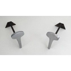 Pair of Modernist Chromed Steel and Wrought Iron Andirons, French Work, Circa 1970