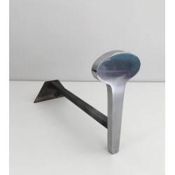 Paire de Chenets Modernistes en Acier Chromé et Fer Forgé, Travail Français, Vers 1970