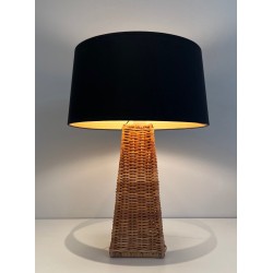 Lampe de Table Pyramidale en Rotin, Travail Français, Vers 1970