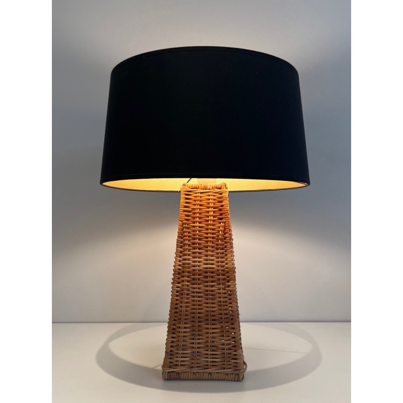 Lampe de Table Pyramidale en Rotin, Travail Français, Vers 1970