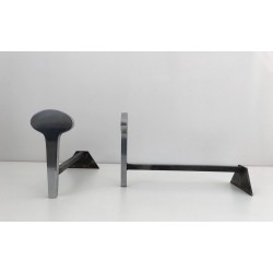 Pair of Modernist Chromed Steel and Wrought Iron Andirons, French Work, Circa 1970