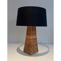 Lampe de Table Pyramidale en Rotin, Travail Français, Vers 1970