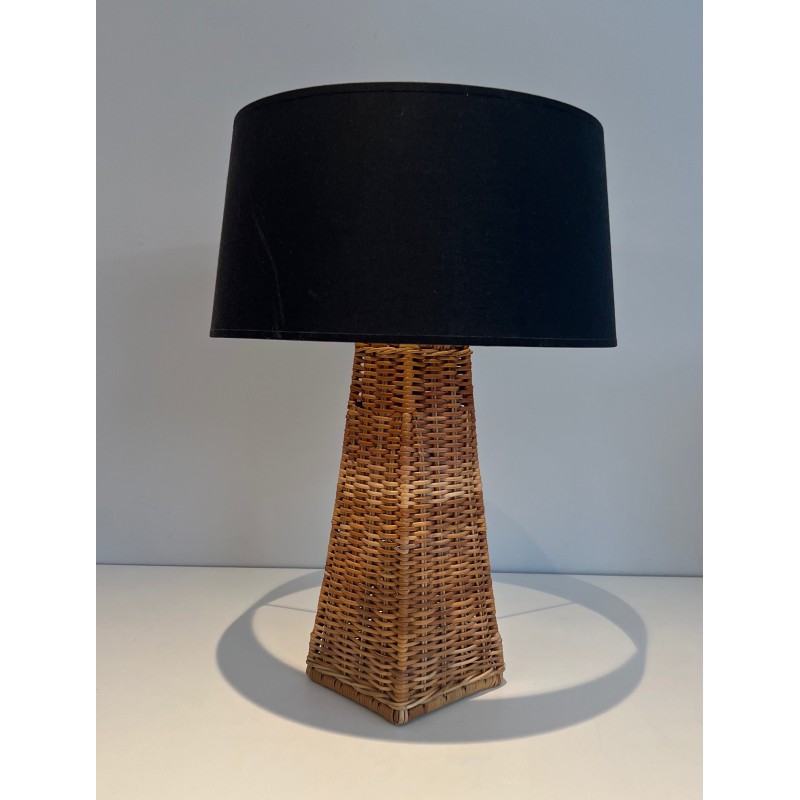 Pyramidal Rattan Table Lamp, French Work, Circa 1970