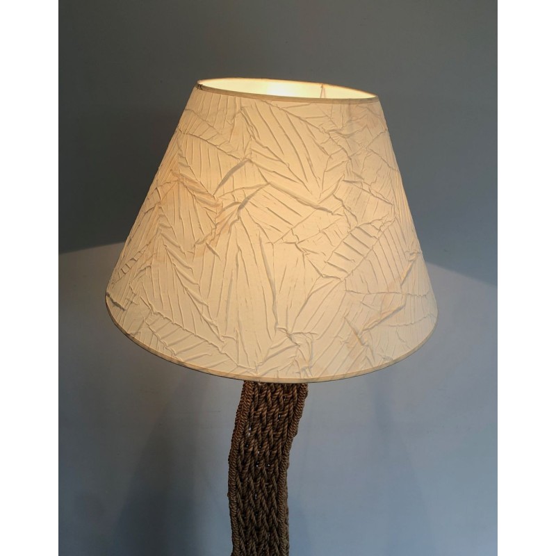 Lampadaire en Corde Tressée sur Base Carrée en Métal, Travail Japonais, vers 1980 | Maison BARROIS