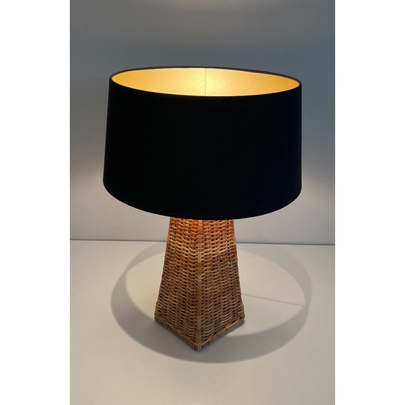 Pyramidal Rattan Table Lamp, French Work, Circa 1970