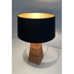 Lampe de Table Pyramidale en Rotin, Travail Français, Vers 1970