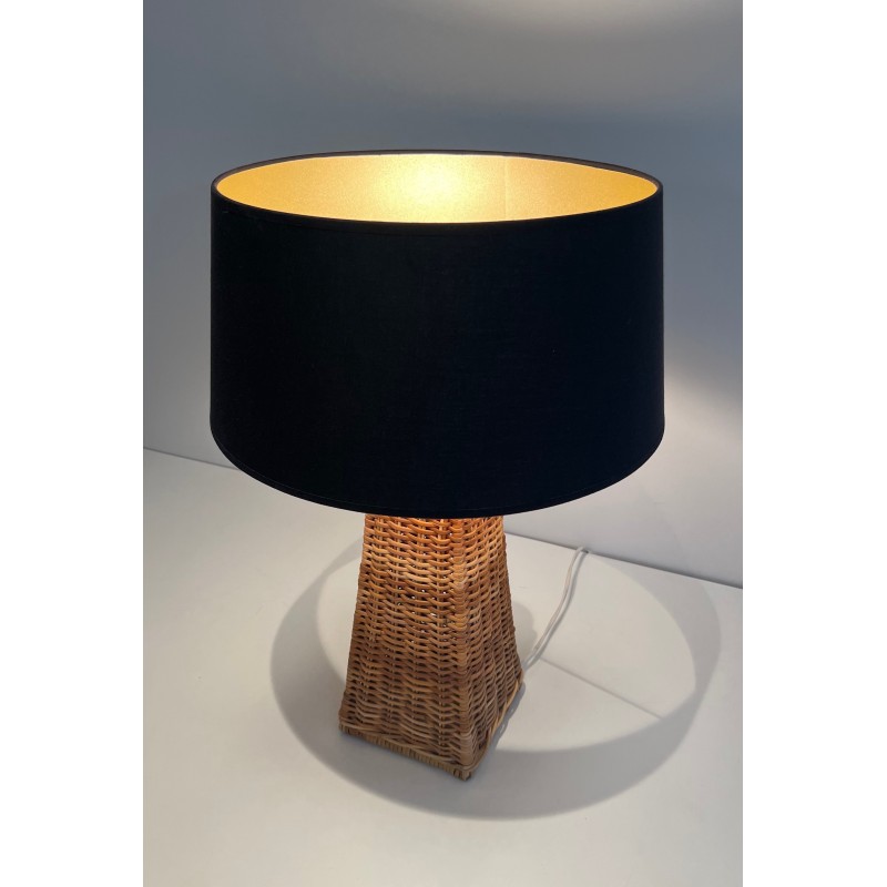 Lampe de Table Pyramidale en Rotin, Travail Français, Vers 1970