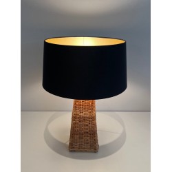 Lampe de Table Pyramidale en Rotin, Travail Français, Vers 1970